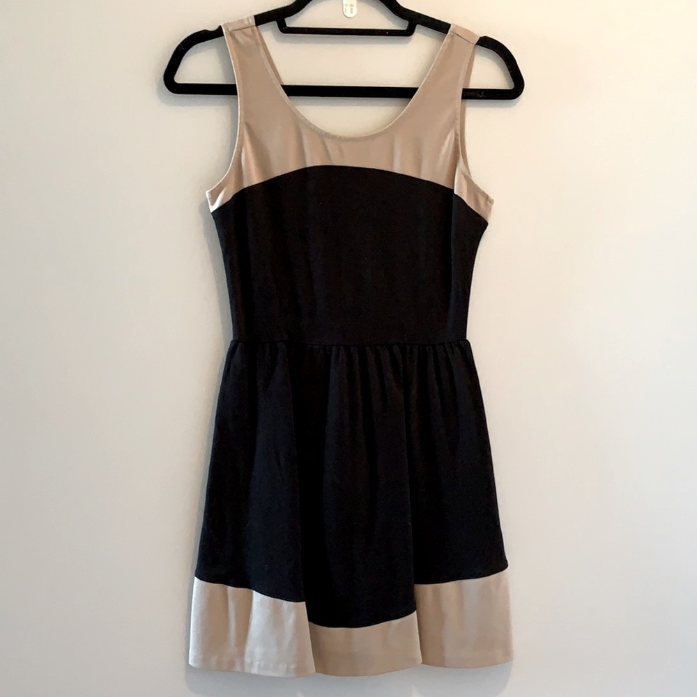 Black and Tan sleeveless A-Line dress